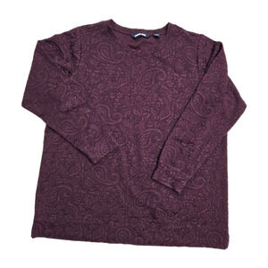Lands End Women's 1X Burgundy Textured Top Paisley Jacquard Stretch Blouse